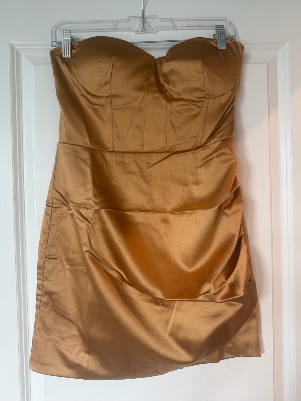 Naked wardrobe gold strapless mini dress, medium